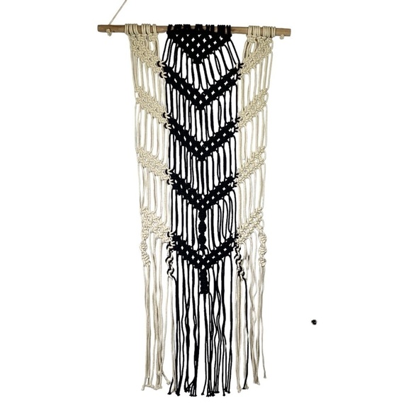 Urban Outfitters Lily Macrame' Wall Hanging Ivory/Black 100% Cotton - Picture 2 of 8
